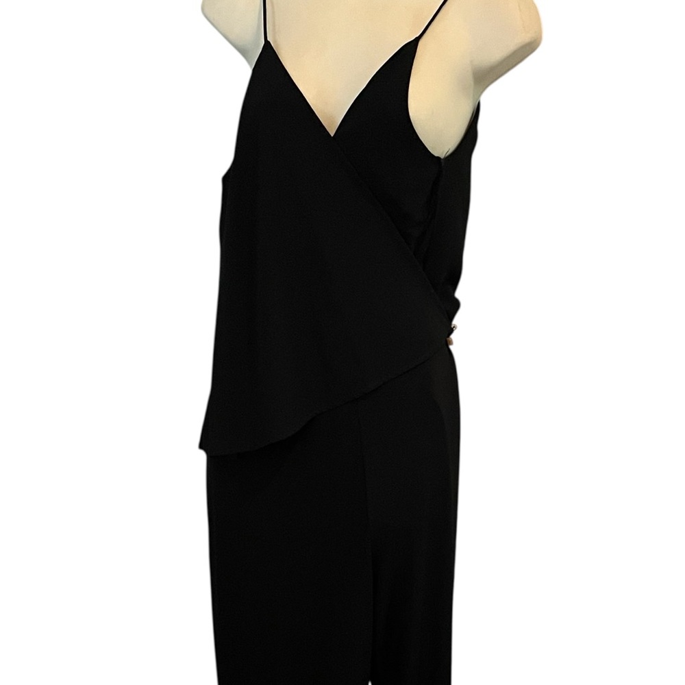 Cynthia Rowley size large black silk jumpsuit wide leg sexy T back faux wrap